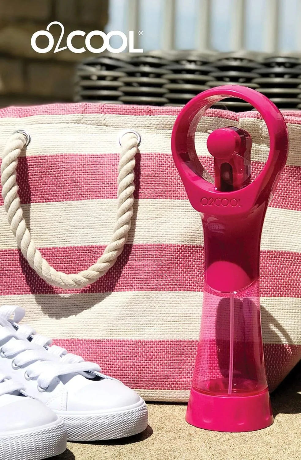 O2COOL 2 Pack Elite Battery Powered Handheld Water Misting Fans (Raspberry)