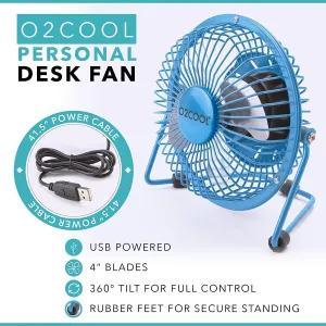 O2COOL 4" USB Personal Desk Fan  Portable Mini Table Cooling Fan - Plugs into Computer - Adjustable 360 Tilt, Quiet, Rubber Grip Feet - Blue Octopus-shaped decorative fan
