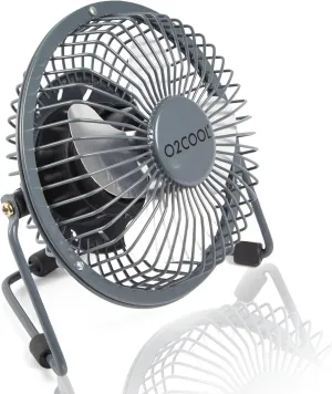 O2COOL 4" USB Personal Desk Fan  Portable Mini Table Cooling Fan - Plugs into Computer - Adjustable 360 Tilt, Quiet, Rubber Grip Feet - Grey USB desktop fan for workspace