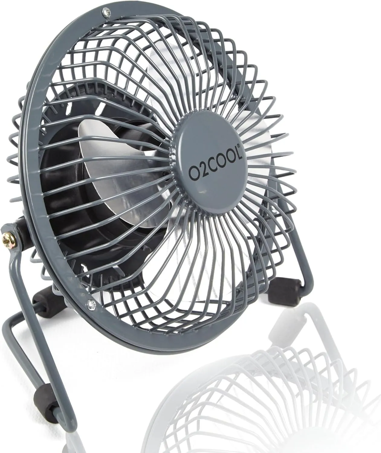 O2COOL 4" USB Personal Desk Fan  Portable Mini Table Cooling Fan - Plugs into Computer - Adjustable 360 Tilt, Quiet, Rubber Grip Feet - Grey USB desktop fan for workspace