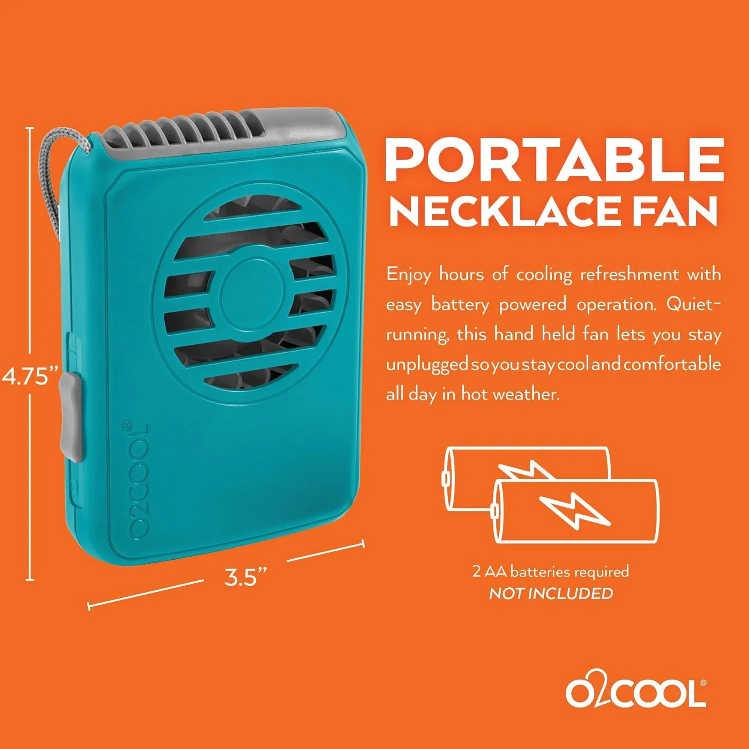 O2COOL Battery Powered Personal Fan With Lanyard, Cools Face and Neck