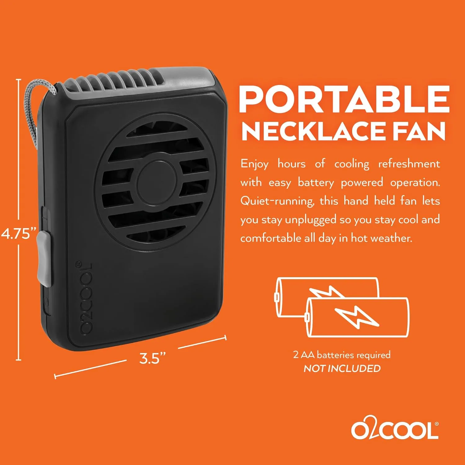 O2COOL Battery Powered Personal Fan With Lanyard, Cools Face and Neck