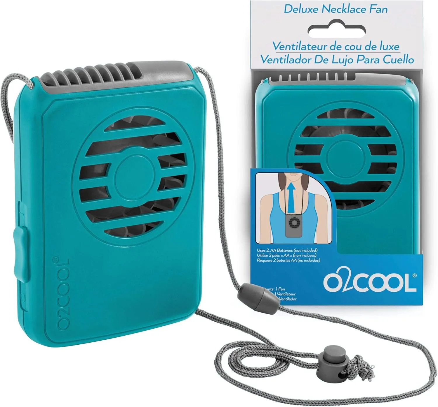 O2COOL Battery Powered Personal Fan With Lanyard, Cools Face and Neck