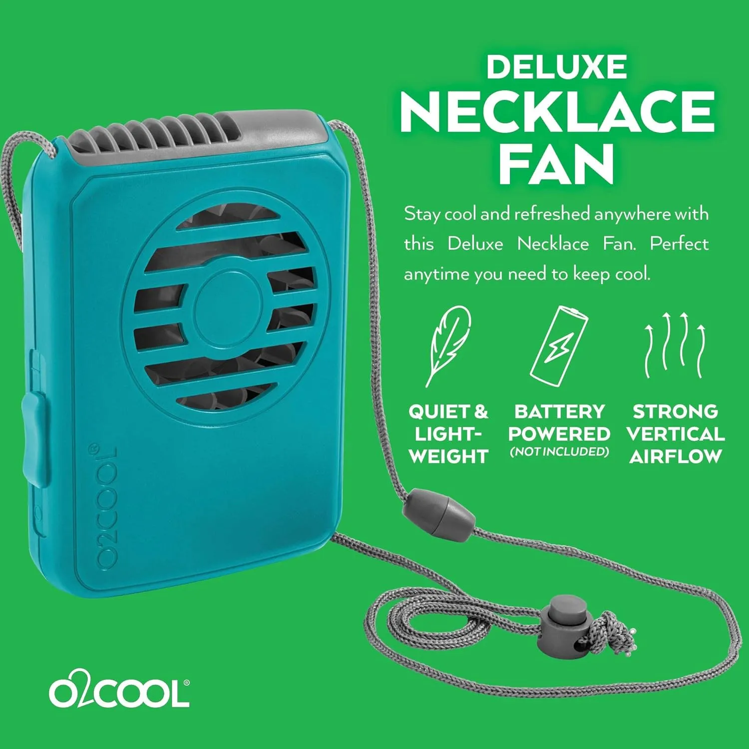O2COOL Battery Powered Personal Fan With Lanyard, Cools Face and Neck