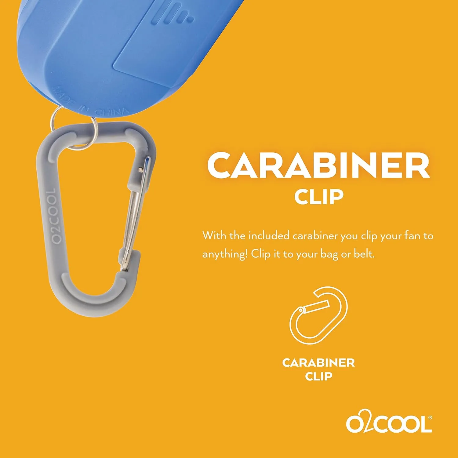 O2COOL Carabiner Sport Misting Fan - Pocket Sized, Portable On-The-Go Battery Powered Cooling, Sports Carabiner Fan, Blue