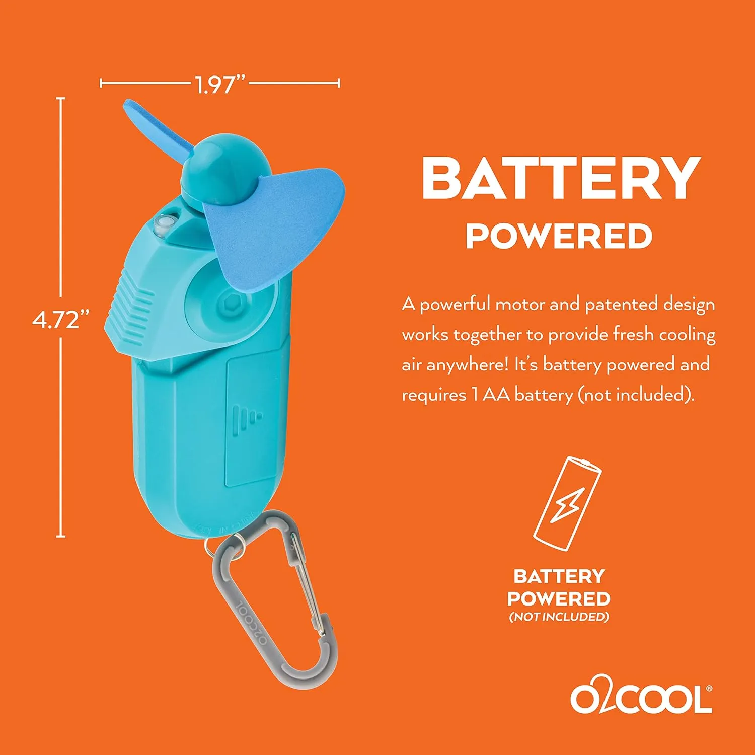 O2COOL Carabiner Sport Misting Fan - Pocket Sized, Portable On-The-Go Battery Powered Cooling
