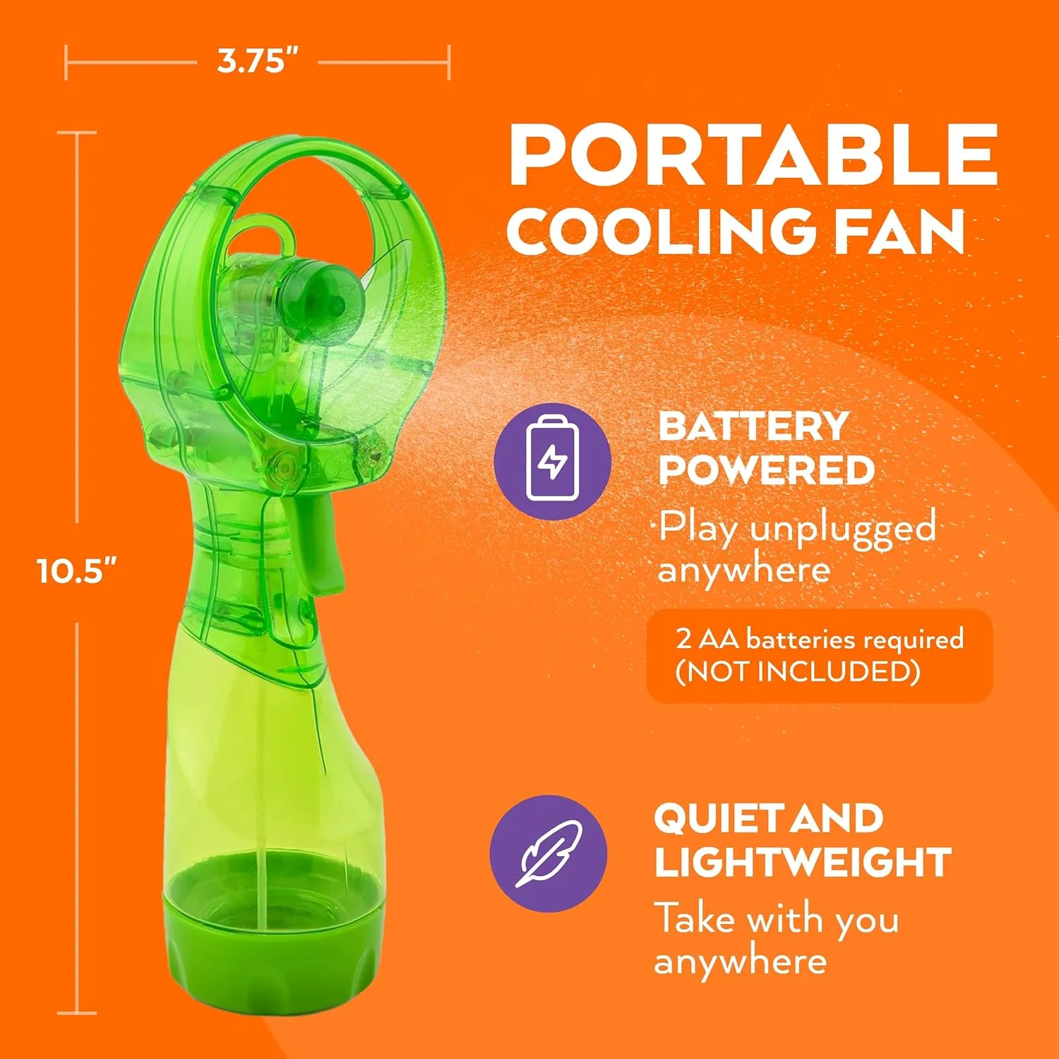 O2COOL Deluxe Handheld Battery Powered Water Misting Fan (Green)