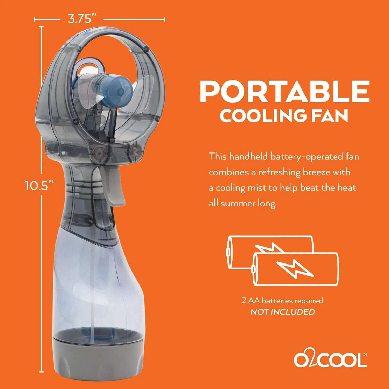 O2COOL Deluxe Handheld Battery Powered Water Misting Fan (Grey)