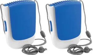 O2COOL Deluxe Necklace Fan | Battery Powered, Hands-Free Personal Cooling Fan w/Adjustable Lanyard, Table Top Stand   Wearable Clip - Dark Blue (2 Pack) Neck fan for hands-free comfort