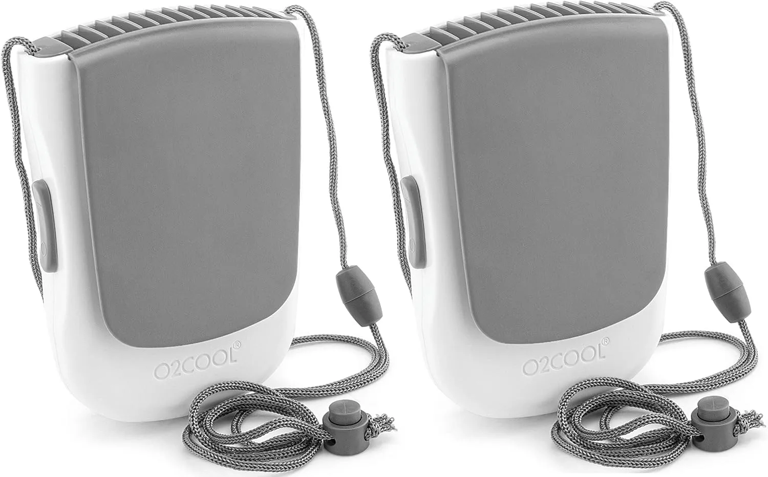 O2COOL Deluxe Necklace Fan | Battery Powered, Hands-Free Personal Cooling Fan w/Adjustable Lanyard, Table Top Stand   Wearable Clip - Gray (2 Pack) Neck fan for hands-free comfort