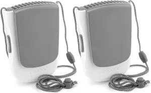 O2COOL Deluxe Necklace Fan | Battery Powered, Hands-Free Personal Cooling Fan w/Adjustable Lanyard, Table Top Stand   Wearable Clip - Gray (2 Pack) Neck fan for hands-free comfort