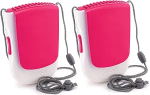 O2COOL Deluxe Necklace Fan | Battery Powered, Hands-Free Personal Cooling Fan w/Adjustable Lanyard, Table Top Stand   Wearable Clip -Pink (2 Pack) Neck fan for hands-free comfort