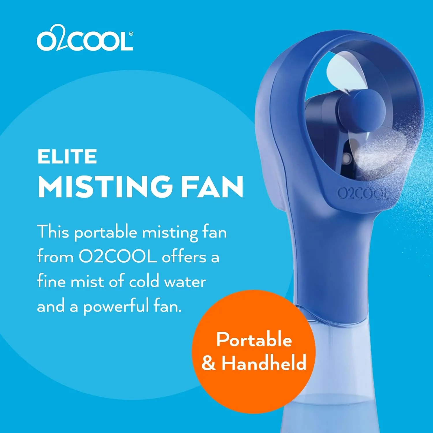 O2COOL Elite Battery Powered Handheld Water Misting Fan (Blue)