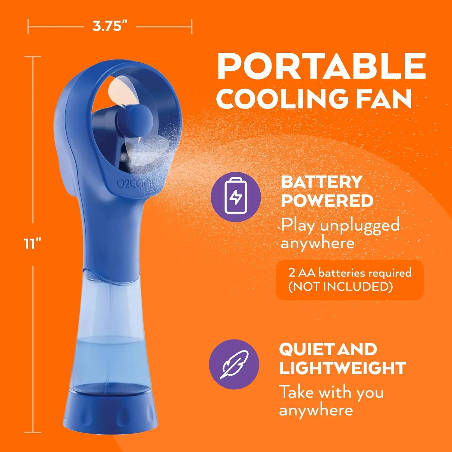 O2COOL Elite Battery Powered Handheld Water Misting Fan (Blue)