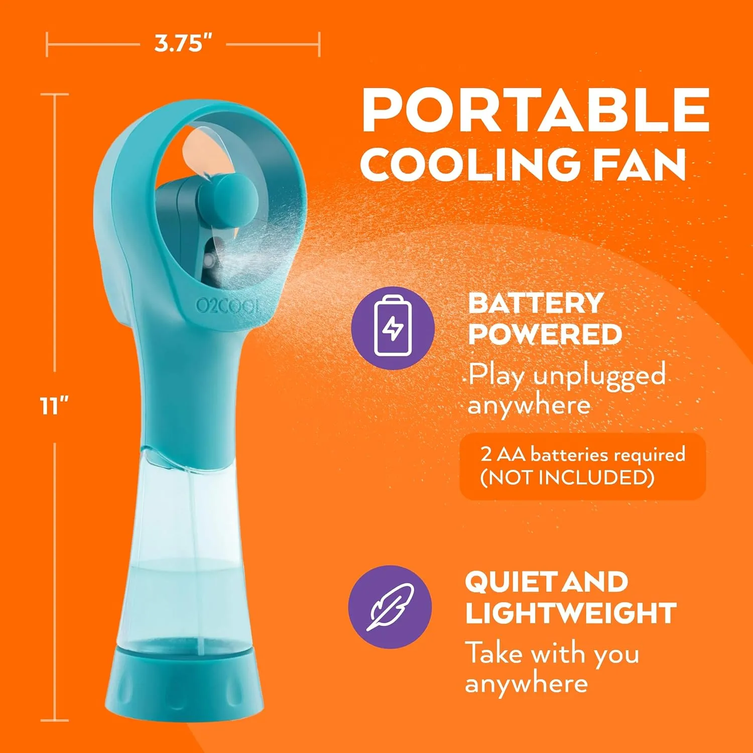 O2COOL Elite Battery Powered Handheld Water Misting Fan (Teal)