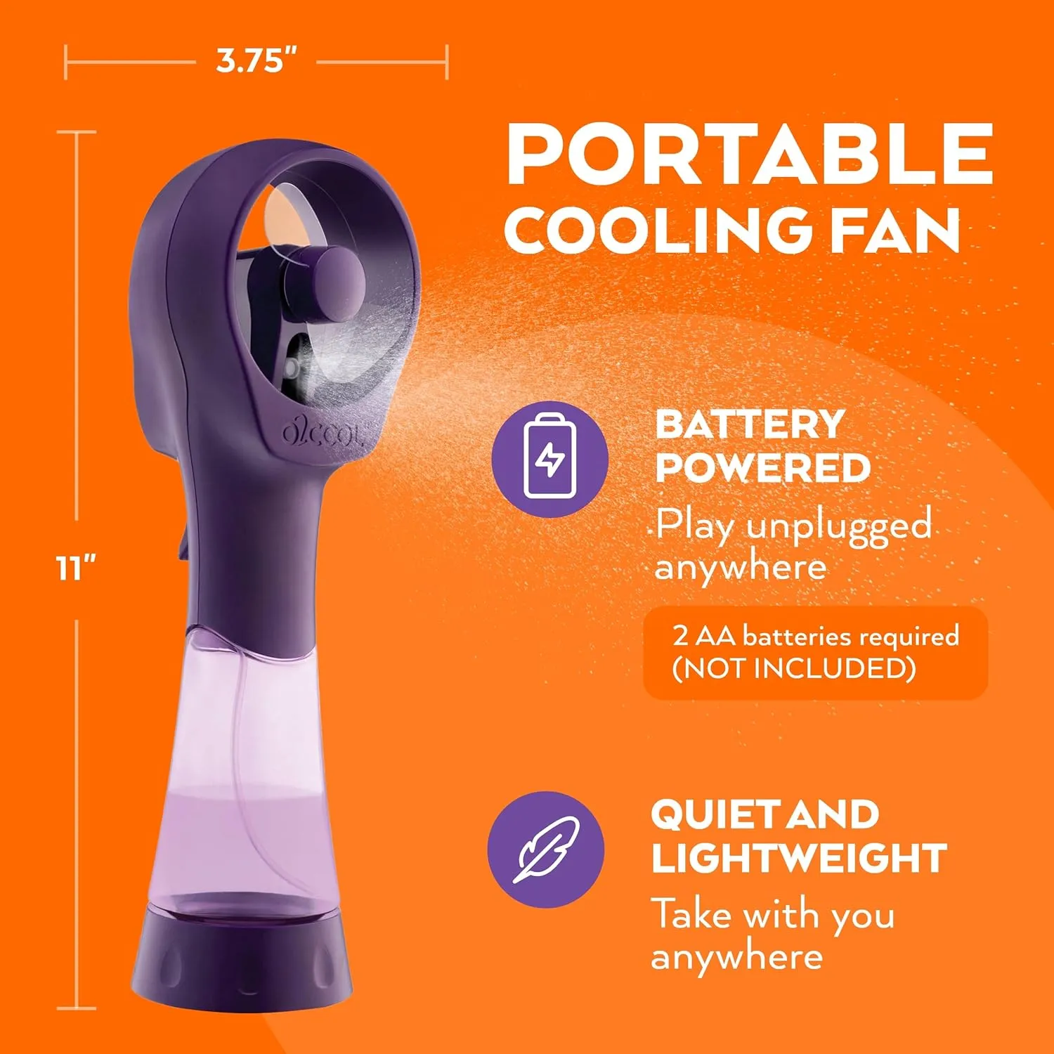 O2COOL Elite Battery Powered Handheld Water Misting Fans (Purple)