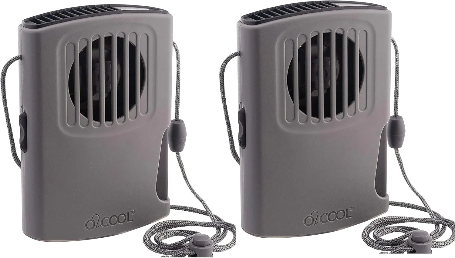 O2COOL Multi-Pack Misting Neck Personal Travel Battery Powered Deluxe Cooling Fan, 2pk (Gray) Neck fan for hands-free comfort