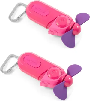 O2COOL Personal Mini Misting Fan - Portable Battery Operated Handheld Cooling Accessory with Fine Mist Spray for Outdoor, Beach, Camping - Convenient Carabiner Clip for Easy Travel - Raspberry 2 Pack Fan with safety blade design