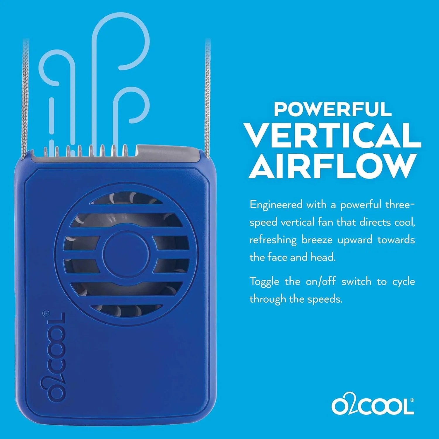 O2COOL Personal Travel Rechargeable Battery Powered Neck Cooling Fan, Single Pack (Dark Blue)