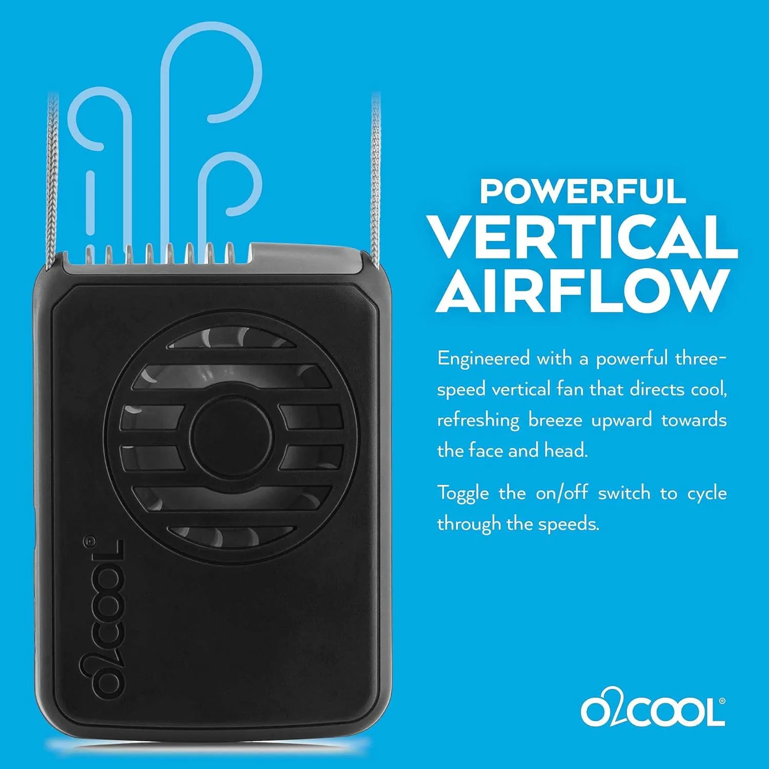 O2COOL Portable Neck Personal Travel USB Battery Powered Adjustable Lanyard Cooling Fan, (Black)