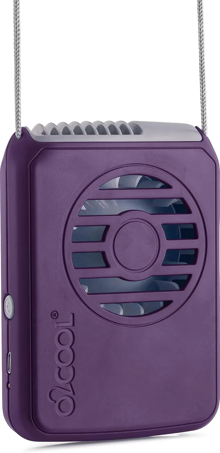 O2COOL Portable Neck Personal Travel USB Battery Powered Adjustable Lanyard Cooling Fan, (Purple) Neck fan for hands-free comfort