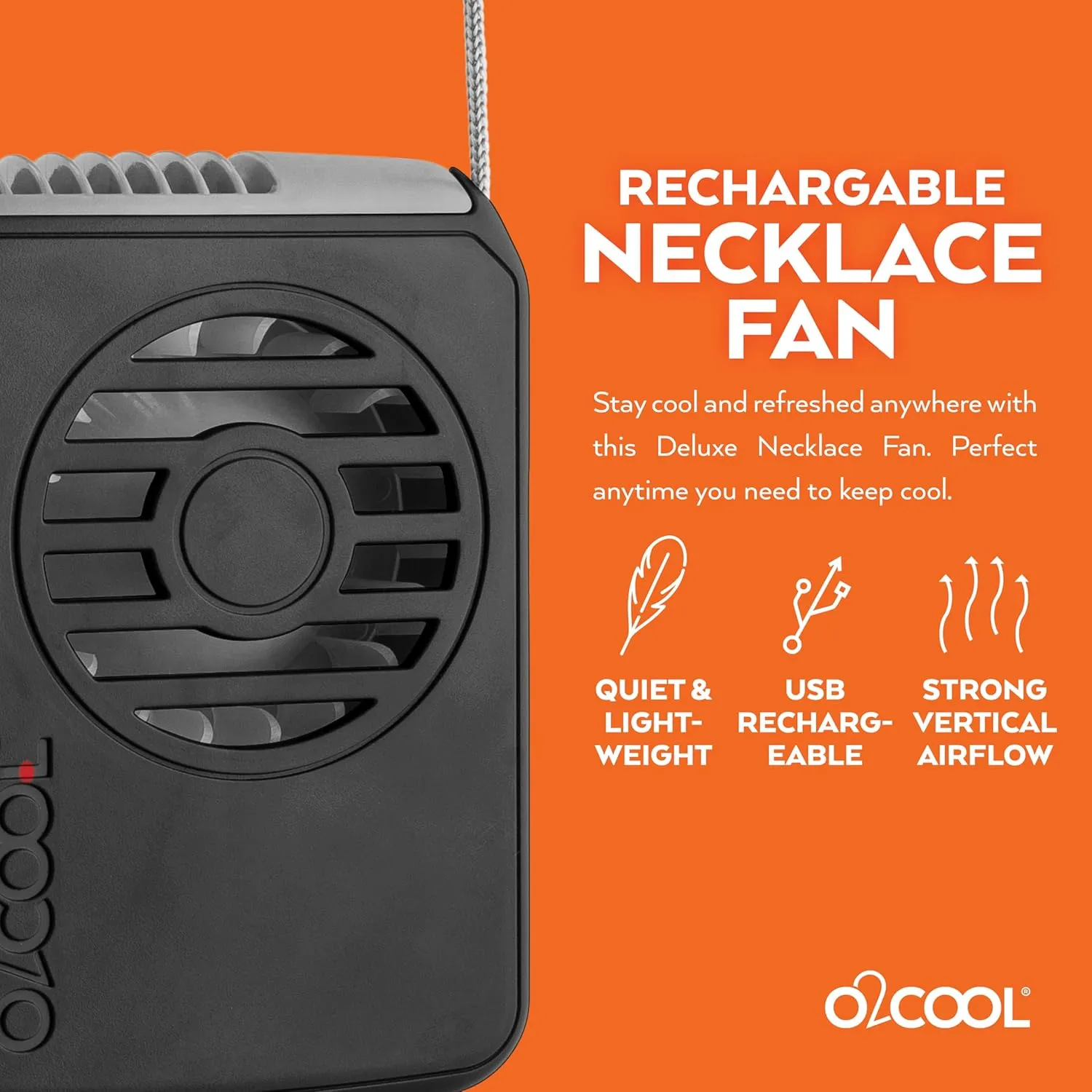 O2COOL Portable Neck Personal Travel USB Battery Powered Adjustable Lanyard Cooling Fan, (Purple)