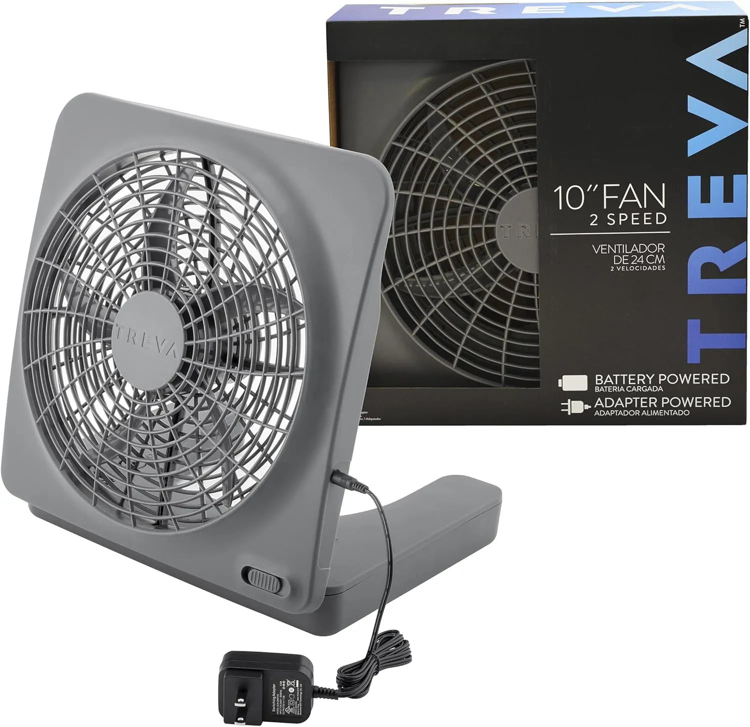 O2COOL Treva 10-Inch Portable Desktop Air Circulation Battery Fan, 2 Speed, Compact Folding & Tilt Design, with AC Adapter (Graphite) Battery-powered portable fan