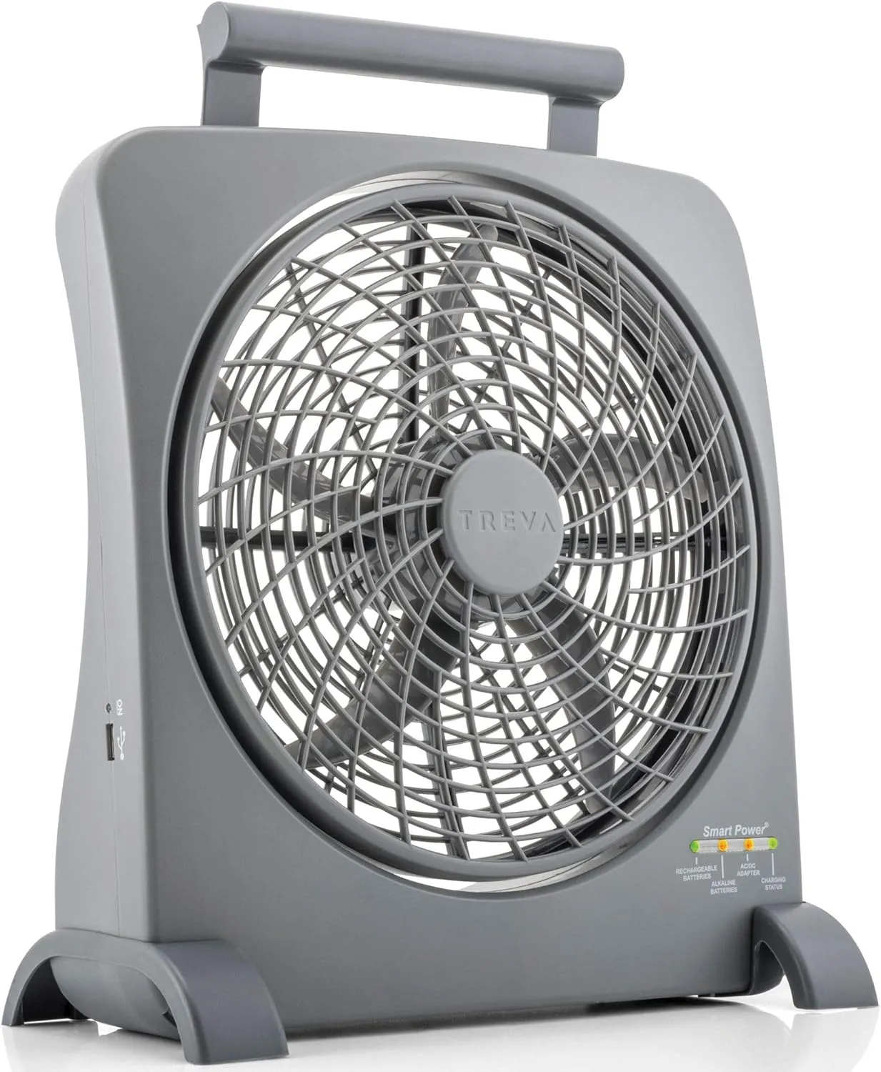 O2COOL Treva 10 inch Rechargeable Portable Fan Smart Power Air Circulator. Plug-In AC Adapter and Battery Powered, USB Charging Port, For Camping Travel and Indoors Use Battery-powered portable fan