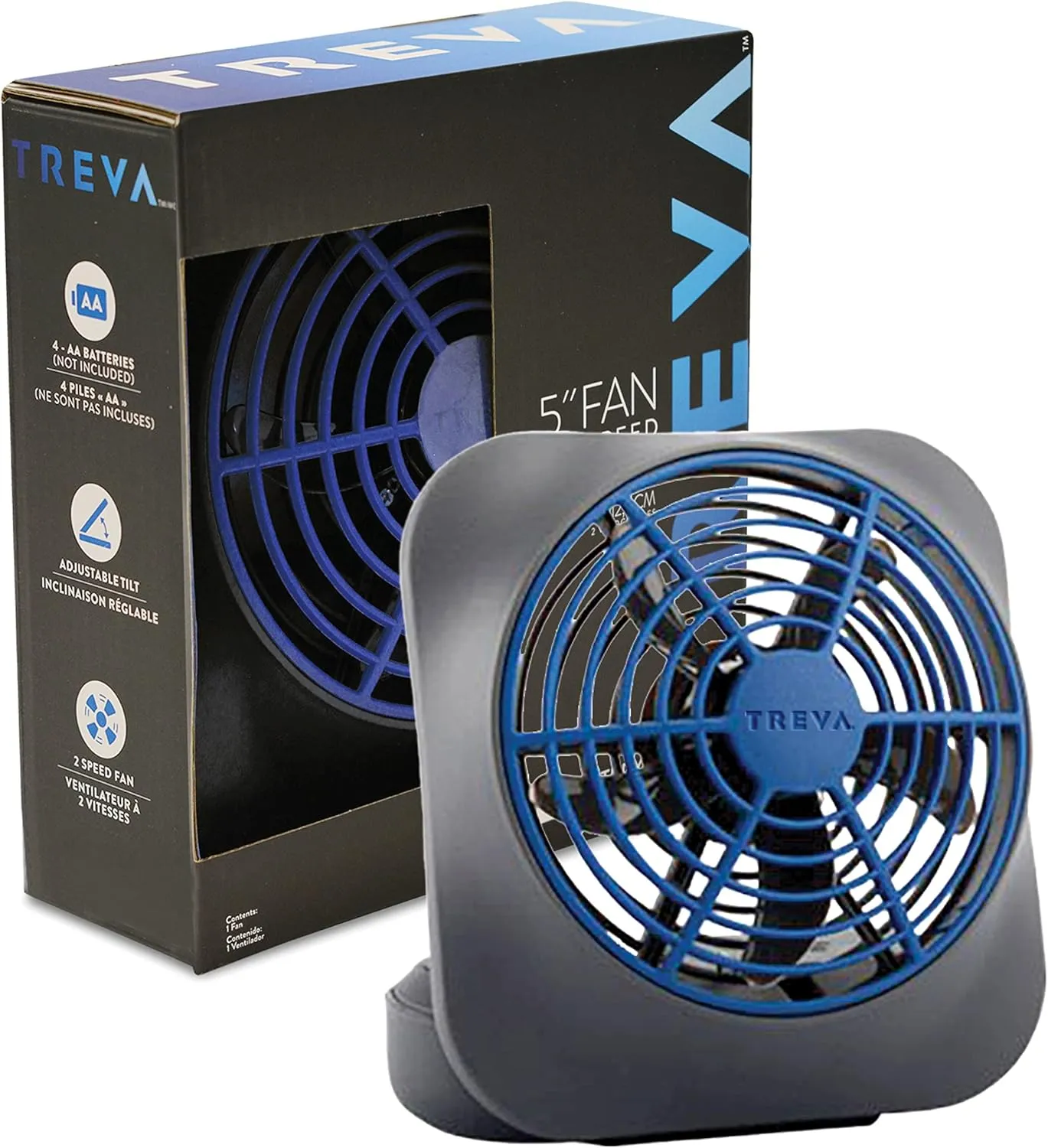 O2COOL Treva 5 Inch Battery Powered Fan Portable Desk Fan 2 Cooling Speeds with Compact Folding & Tilt Design Cubicle Accessories Small Portable (Dark Blue)