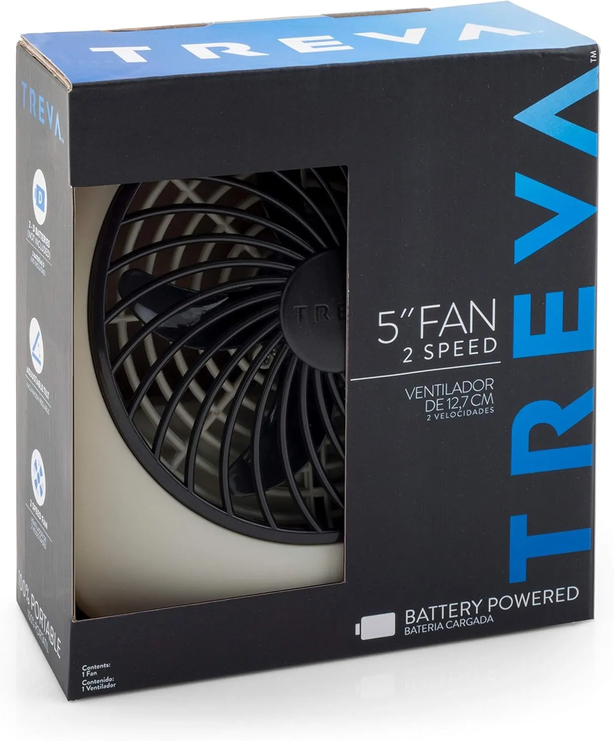 O2COOL Treva 5 Inch Battery Powered Fan Portable Desk Fan 2 Cooling Speeds with Compact Folding & Tilt Design Cubicle Accessories Small Portable (Grey)