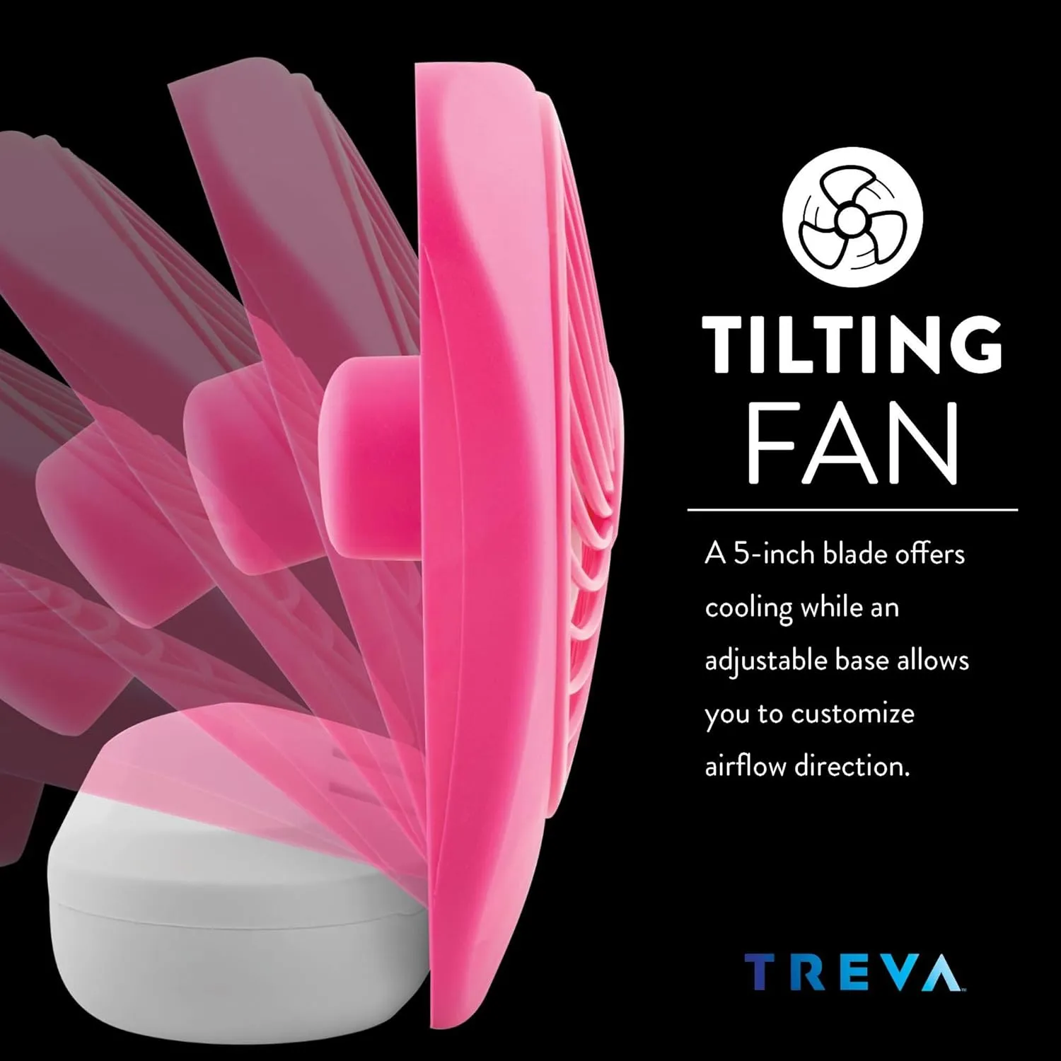 O2COOL Treva 5 Inch Battery Powered Fan Portable Desk Fan 2 Cooling Speeds with Compact Folding & Tilt Design Cubicle Accessories Small Portable (Raspberry)