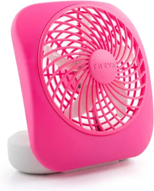 O2COOL Treva 5 Inch Battery Powered Fan Portable Desk Fan 2 Cooling Speeds with Compact Folding & Tilt Design Cubicle Accessories Small Portable (Raspberry) Mini handheld fan for personal cooling