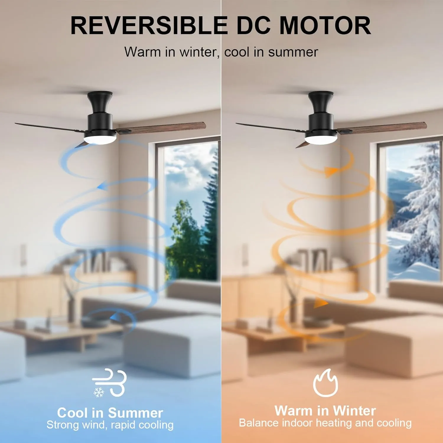 Obabala Ceiling Fans with Lights, 42 inch Flush Mount Ceiling Fan with Light and Remote Control & APP Reversible Dimmable Noiseless Ceiling Fan for Bedroom Indoor/Outdoor