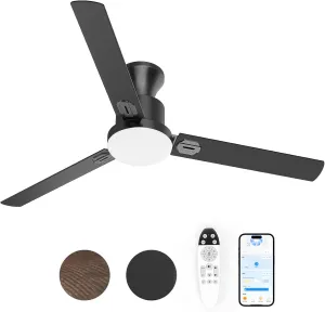 Obabala Ceiling Fans with Lights, 42 inch Flush Mount Ceiling Fan with Light and Remote Control & APPReversible Dimmable Noiseless Ceiling Fan for Bedroom Indoor/Outdoor App-controlled remote fan for convenience