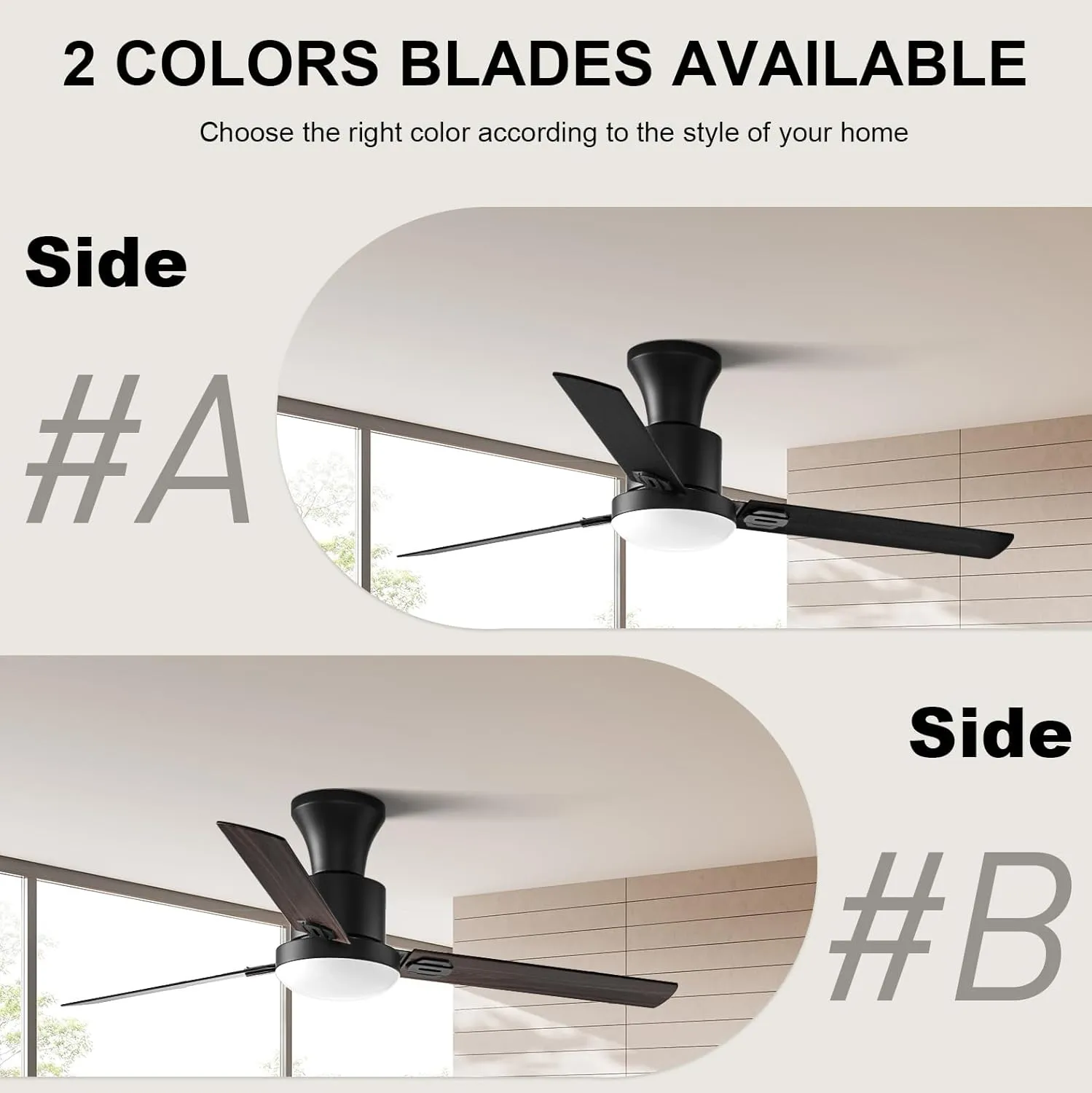 Obabala Ceiling Fans with Lights, 42 inch Flush Mount Ceiling Fan with Light and Remote Control & APPReversible Dimmable Noiseless Ceiling Fan for Bedroom Indoor/Outdoor
