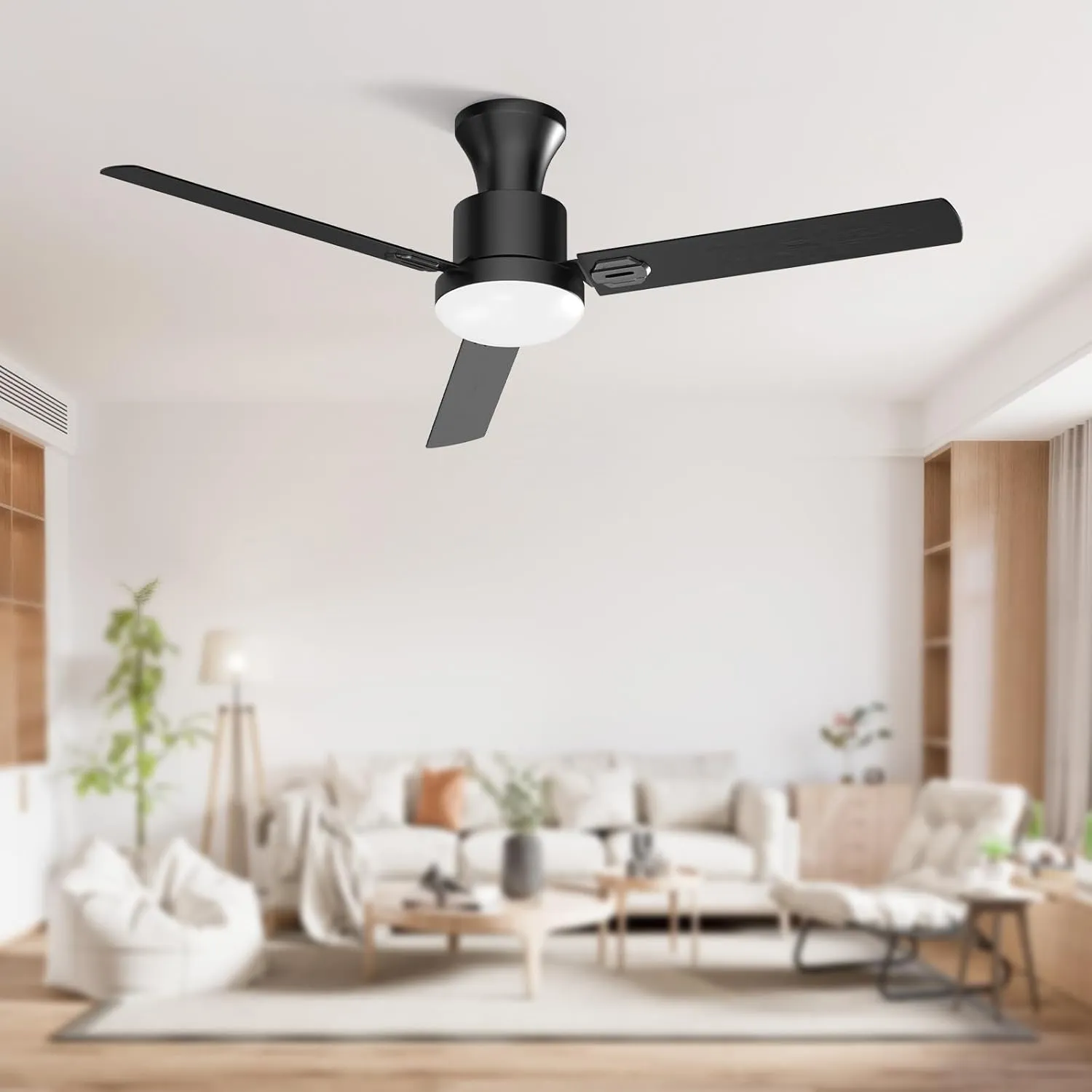 Obabala Ceiling Fans with Lights, 42 inch Flush Mount Ceiling Fan with Light and Remote Control & APPReversible Dimmable Noiseless Ceiling Fan for Bedroom Indoor/Outdoor