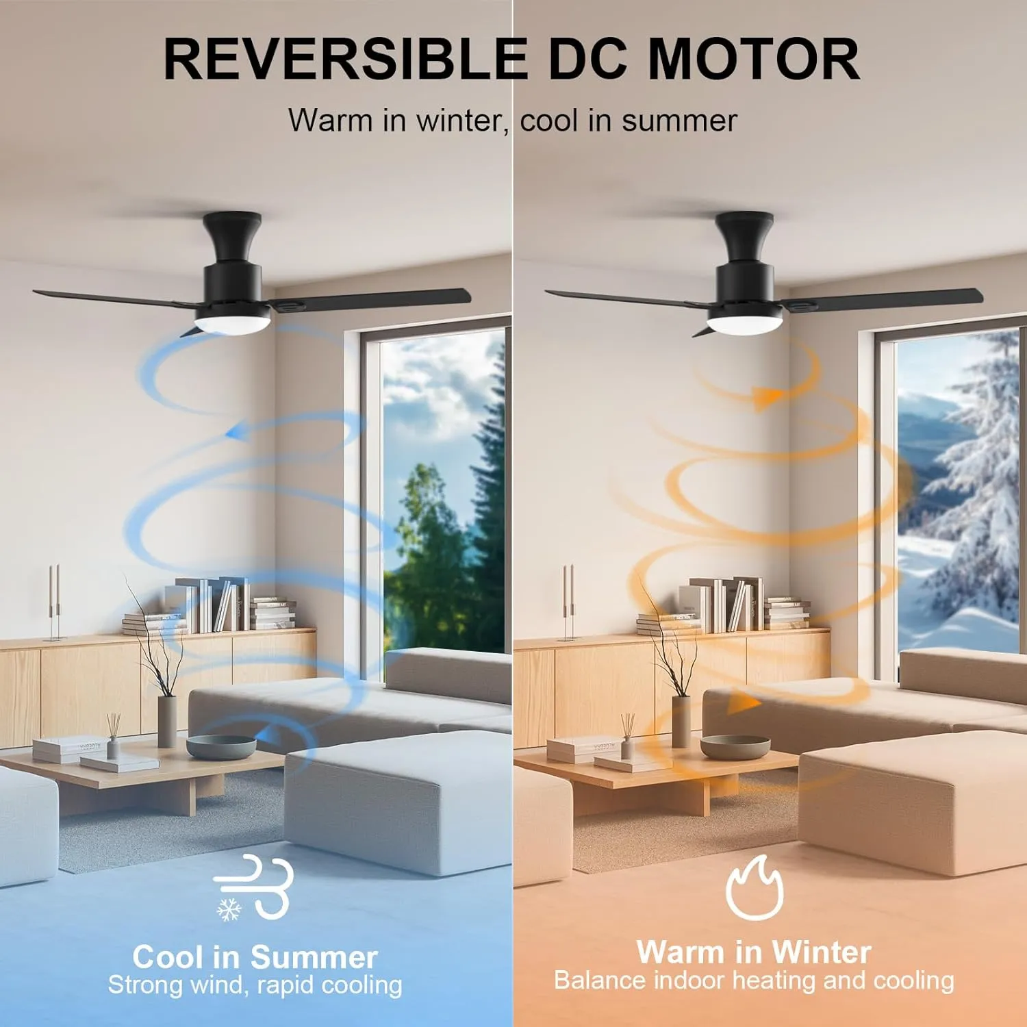 Obabala Ceiling Fans with Lights, 42 inch Flush Mount Ceiling Fan with Light and Remote Control & APPReversible Dimmable Noiseless Ceiling Fan for Bedroom Indoor/Outdoor
