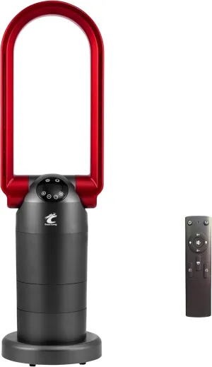 Ocean Loong 1500W Bladeless Tower Fan & Space Heater Combo for Home with Remote Control Timer Oscillation Tip-Over Switch and Adjustable Thermostat, 29 AB01H (Red) Tower bladeless fan for modern homes