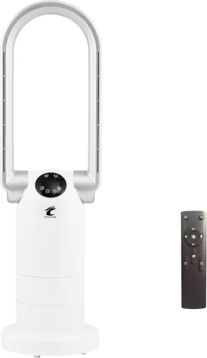 Ocean Loong 1500W Bladeless Tower Fan & Space Heater Combo for Home with Remote Control Timer Oscillation Tip-Over Switch and Adjustable Thermostat - 29 AB01H (White) Tower bladeless fan for modern homes