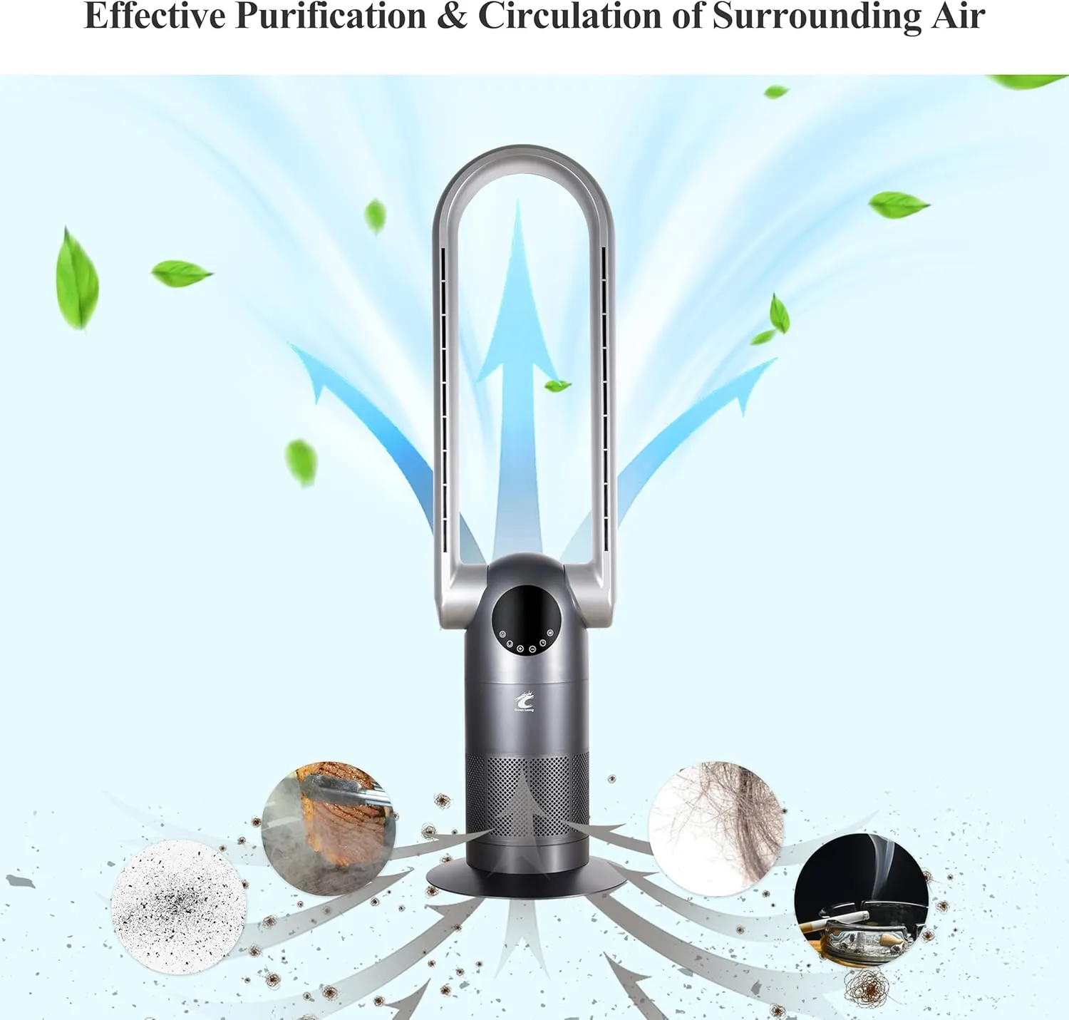 Ocean Loong Bladeless Tower Fan with Air Purifier Oscillation & Tilt Head 9Speeds 9Hours Timer and Remote Control - Quiet Cooling Fan for Bedroom Home Office (Black, 39)
