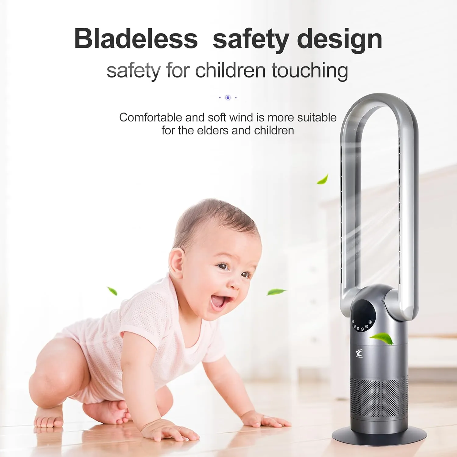 Ocean Loong Bladeless Tower Fan with Air Purifier Oscillation & Tilt Head 9Speeds 9Hours Timer and Remote Control - Quiet Cooling Fan for Bedroom Home Office (Black, 39)