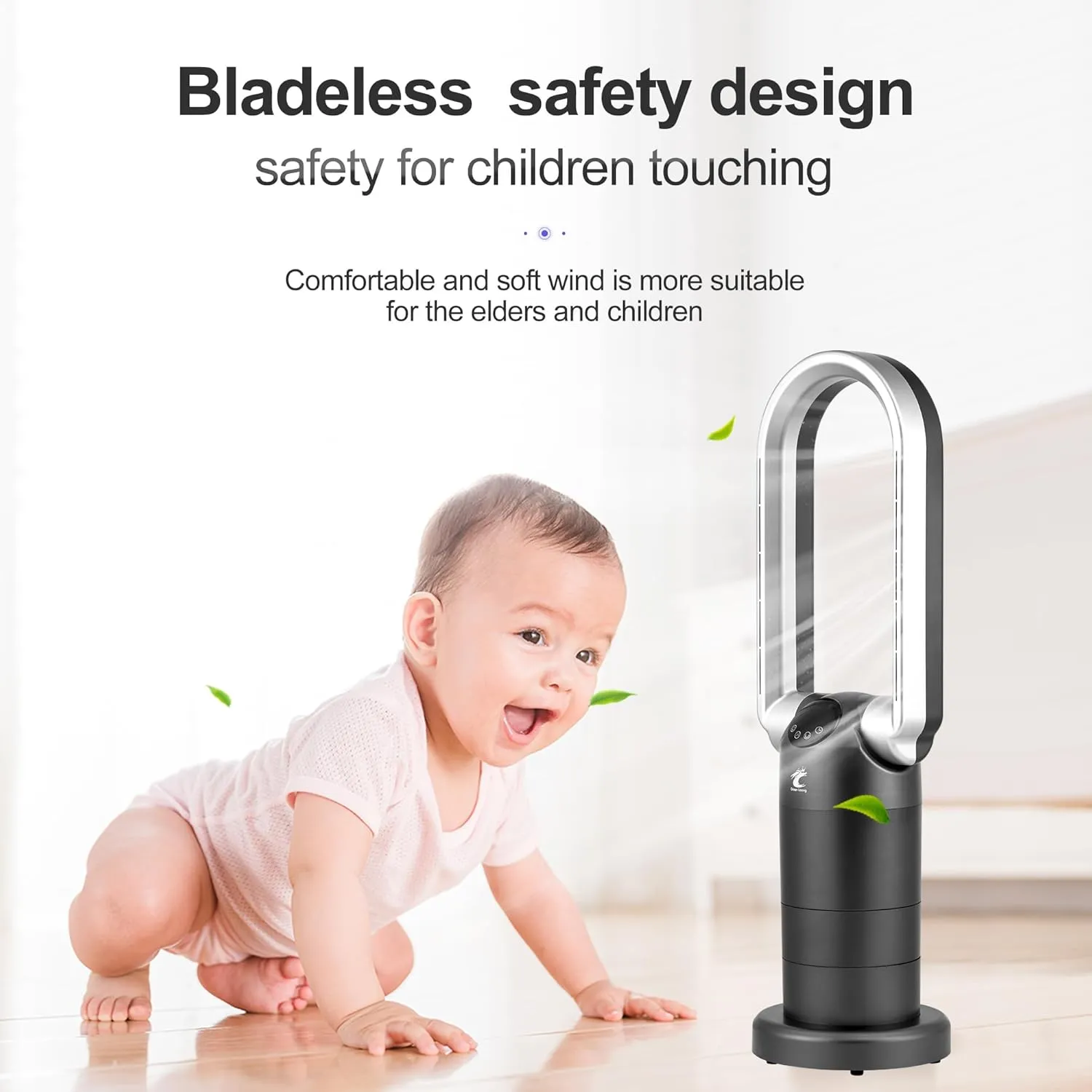Ocean Loong Bladeless Tower Fan with Air Purifier - Oscillation & Tilt Head - Quiet Cooling Fan for Bedroom Home Office 9 Speeds 9Hours Timer and Remote Control (Black, 29)
