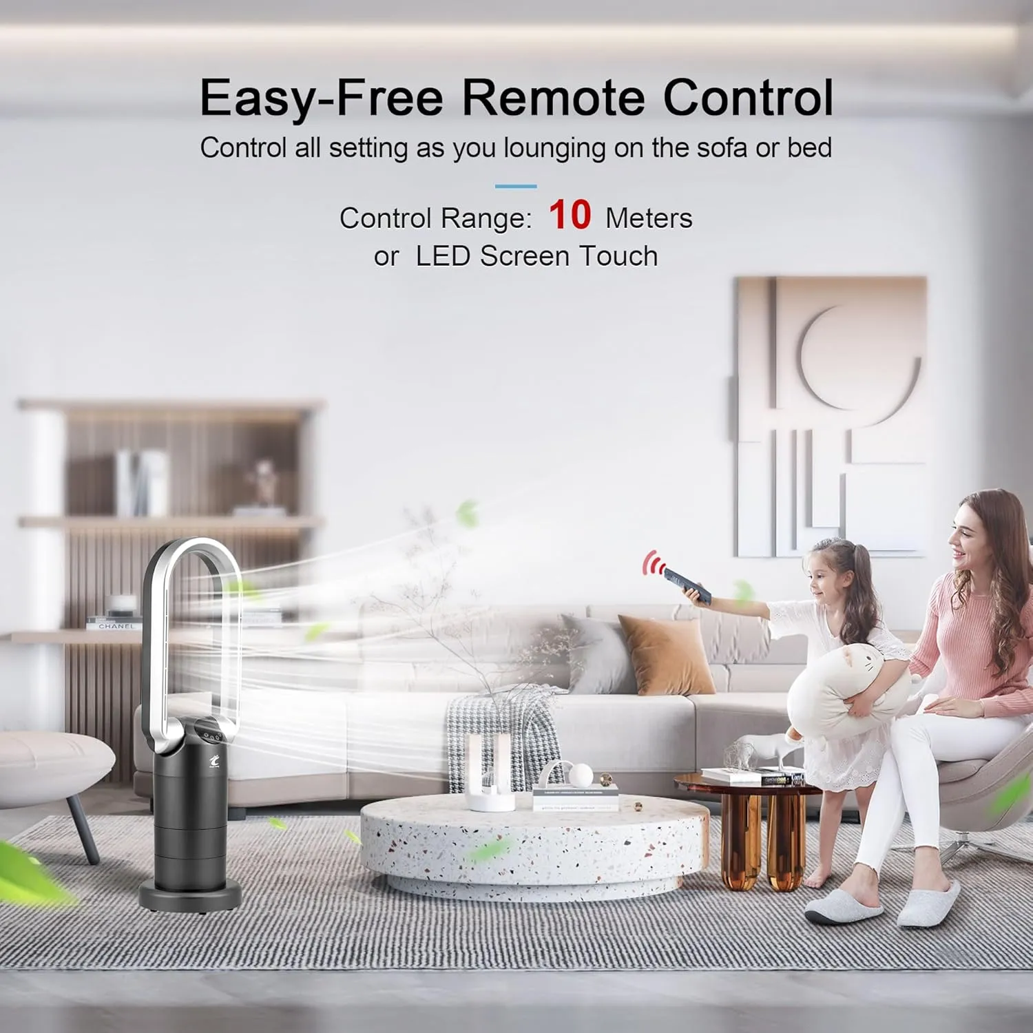 Ocean Loong Bladeless Tower Fan with Air Purifier - Oscillation & Tilt Head - Quiet Cooling Fan for Bedroom Home Office 9 Speeds 9Hours Timer and Remote Control (Black, 29)