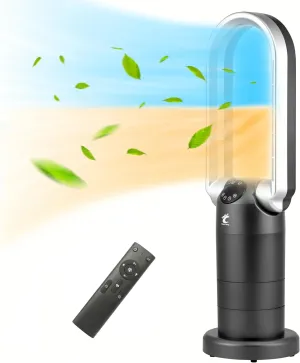 OceanLoong 1500W Bladeless Tower Fan & Space Heater Combo for Home with Remote Control Timer Oscillation Tip-Over Switch and Adjustable Thermostat, 29 AB01H (Black) Tower bladeless fan for modern homes