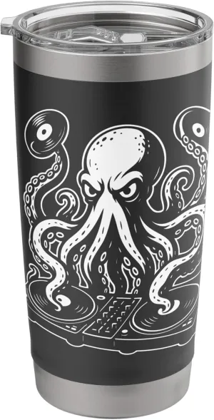 Octopus DJ for Rave Lovers, Funny EDM Dance Music Vinyl Stainless Steel Insulated Tumbler Octopus-shaped decorative fan