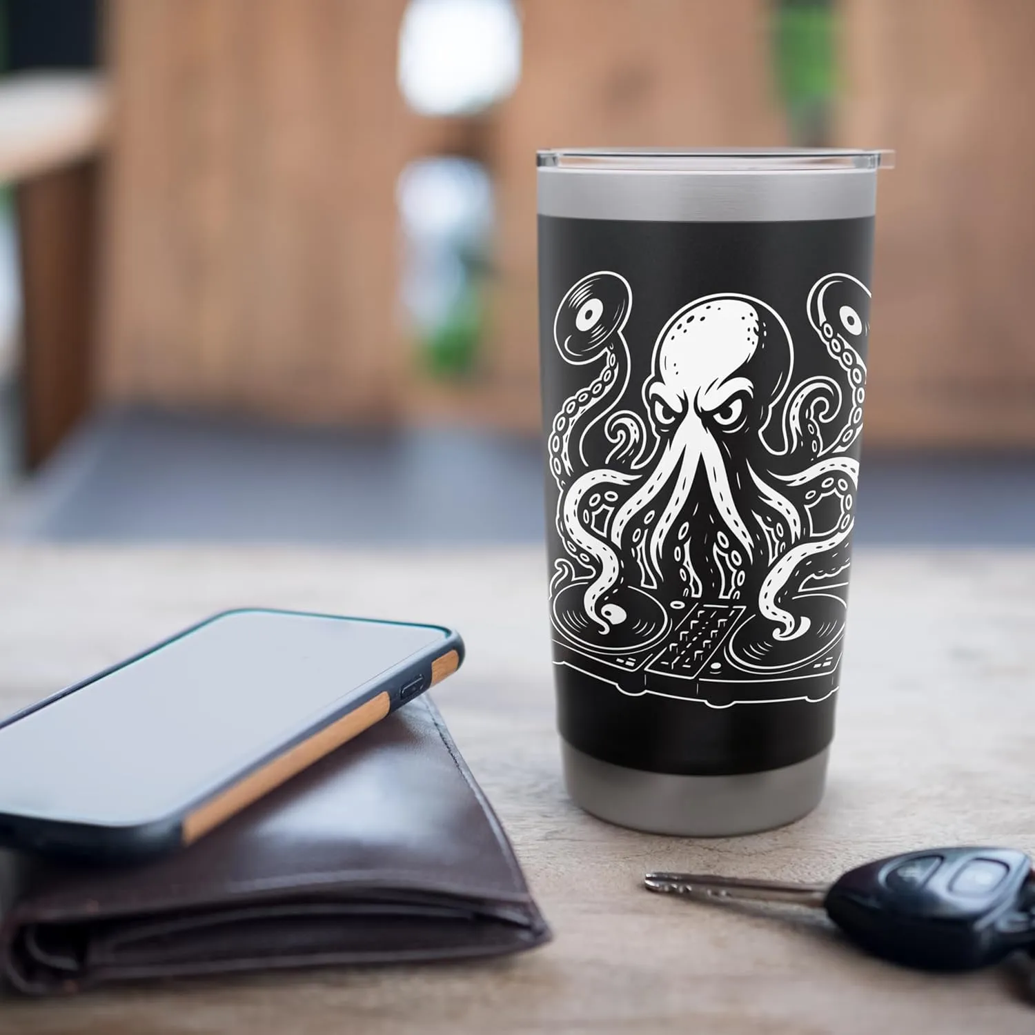 Octopus DJ for Rave Lovers, Funny EDM Dance Music Vinyl Stainless Steel Insulated Tumbler