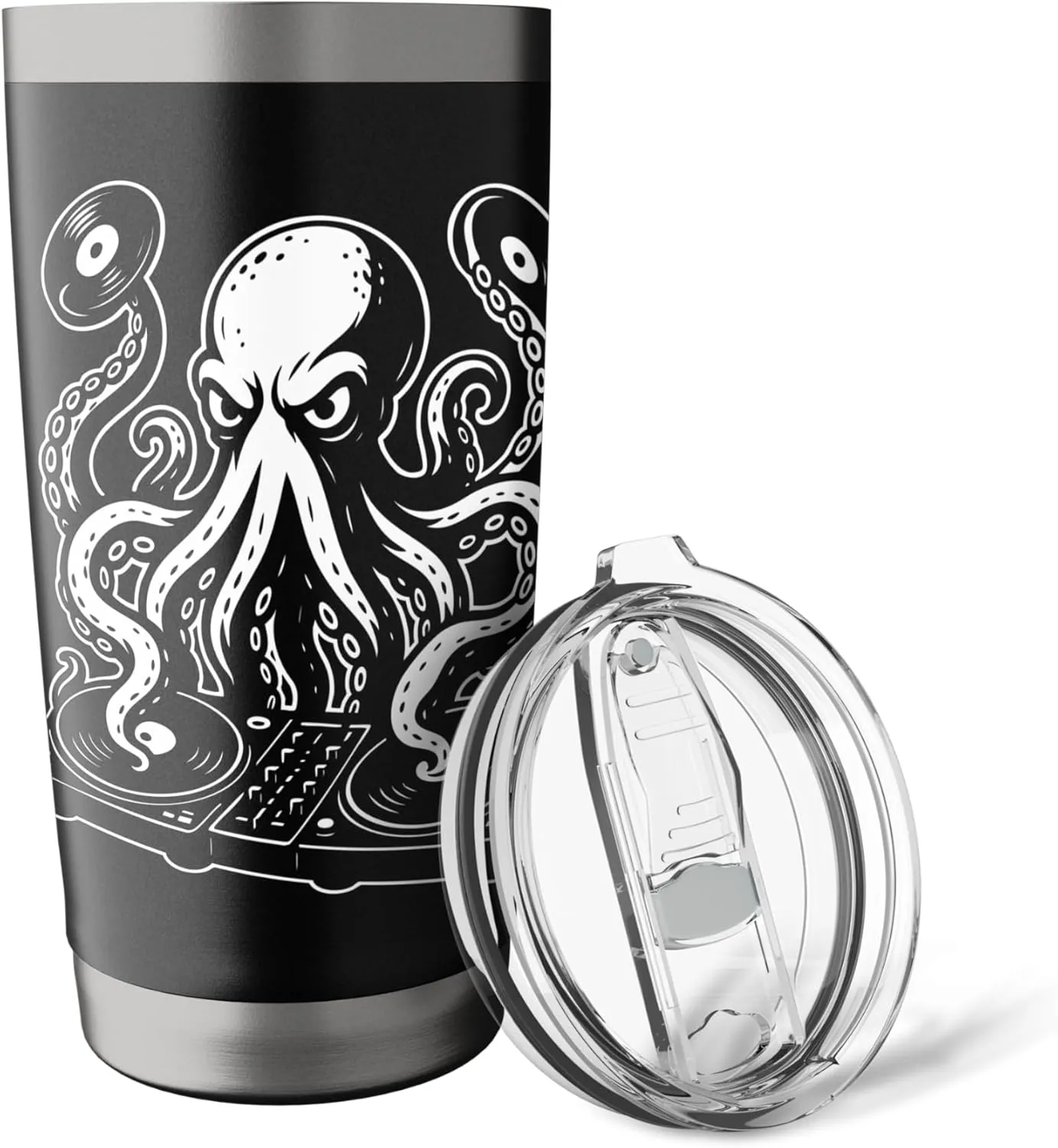 Octopus DJ for Rave Lovers, Funny EDM Dance Music Vinyl Stainless Steel Insulated Tumbler