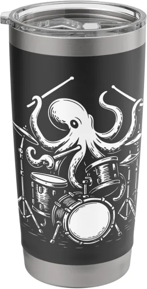 Octopus Drummer, Cool Percussionist, Musician Band, Drum Kit Stainless Steel Insulated Tumbler Octopus-shaped decorative fan