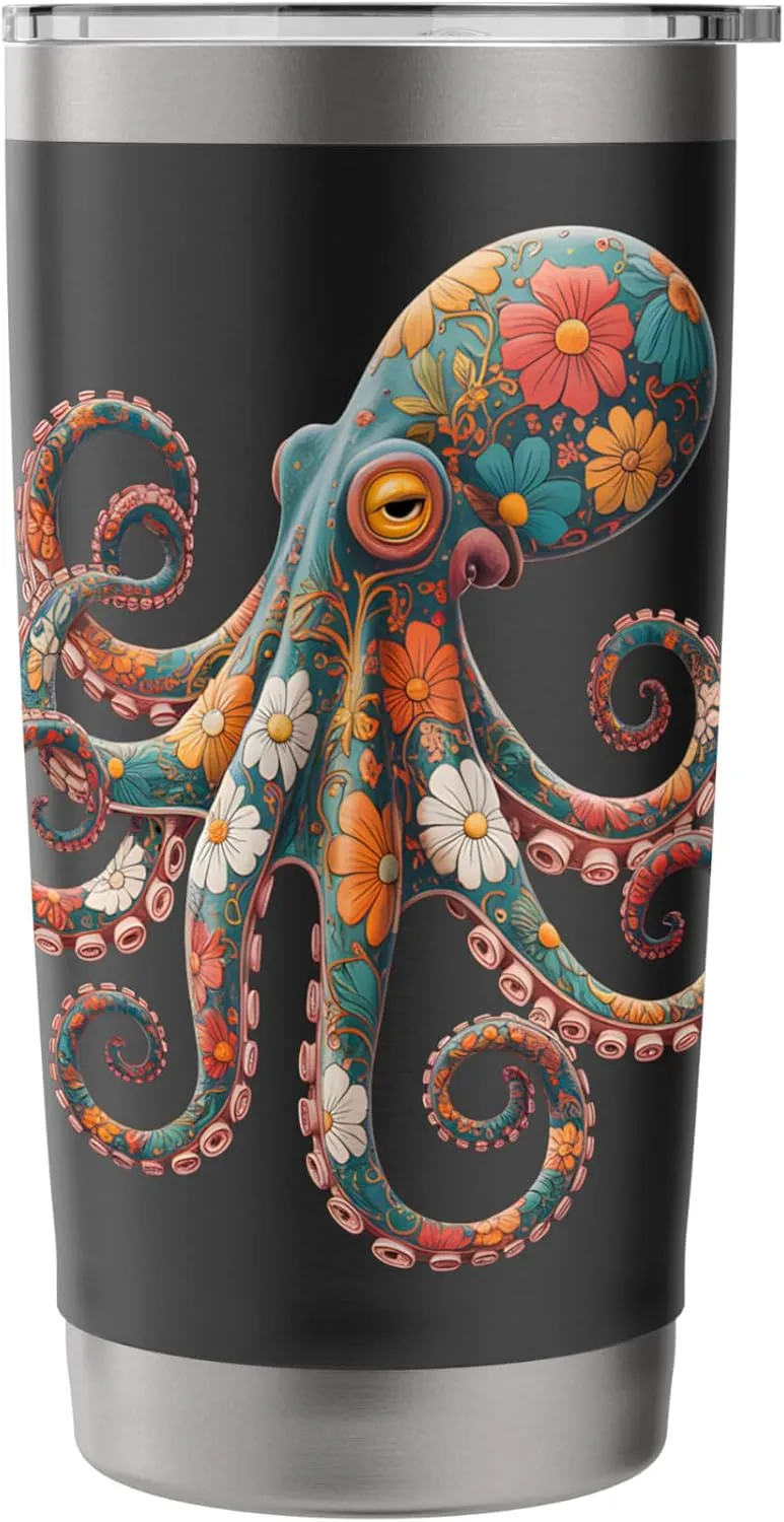Octopus Floral Vintage Flowers Squid Kraken Scuba Diving Stainless Steel Insulated Tumbler