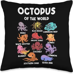 Octopus - Sea Animals of the World Octopus Fan Throw Pillow Octopus-shaped decorative fan